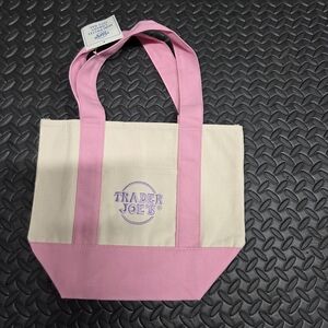 Trader Joe's Pink & Cream Canvas Mini Tote Bag